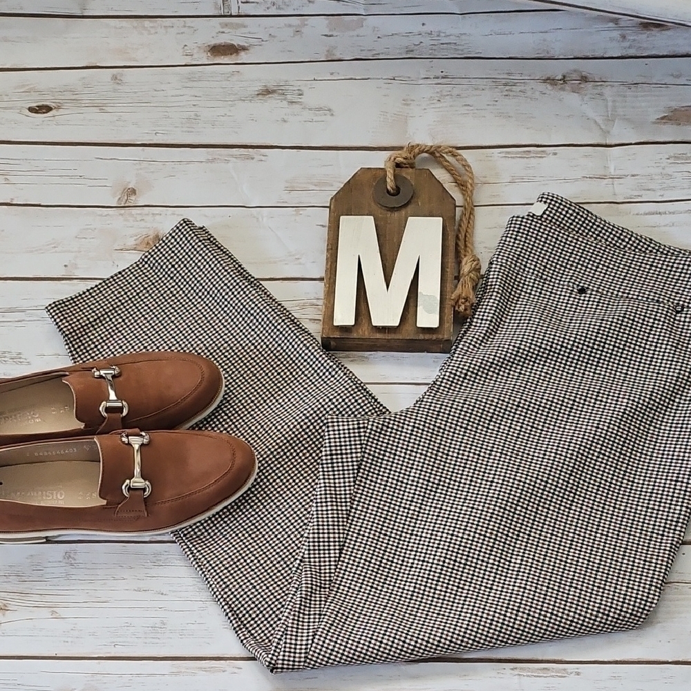 Cato Black and Brown Houndstooth Pull On Ankle Pants NWOT